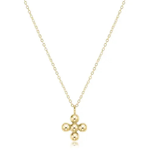 ENewton/ 16" Necklace Gold-Classic Beaded Signature Cross Gold Charm-4mm Bead Gold