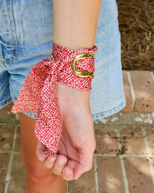 The Serafina Scarf Bracelet/ Red + White Geo