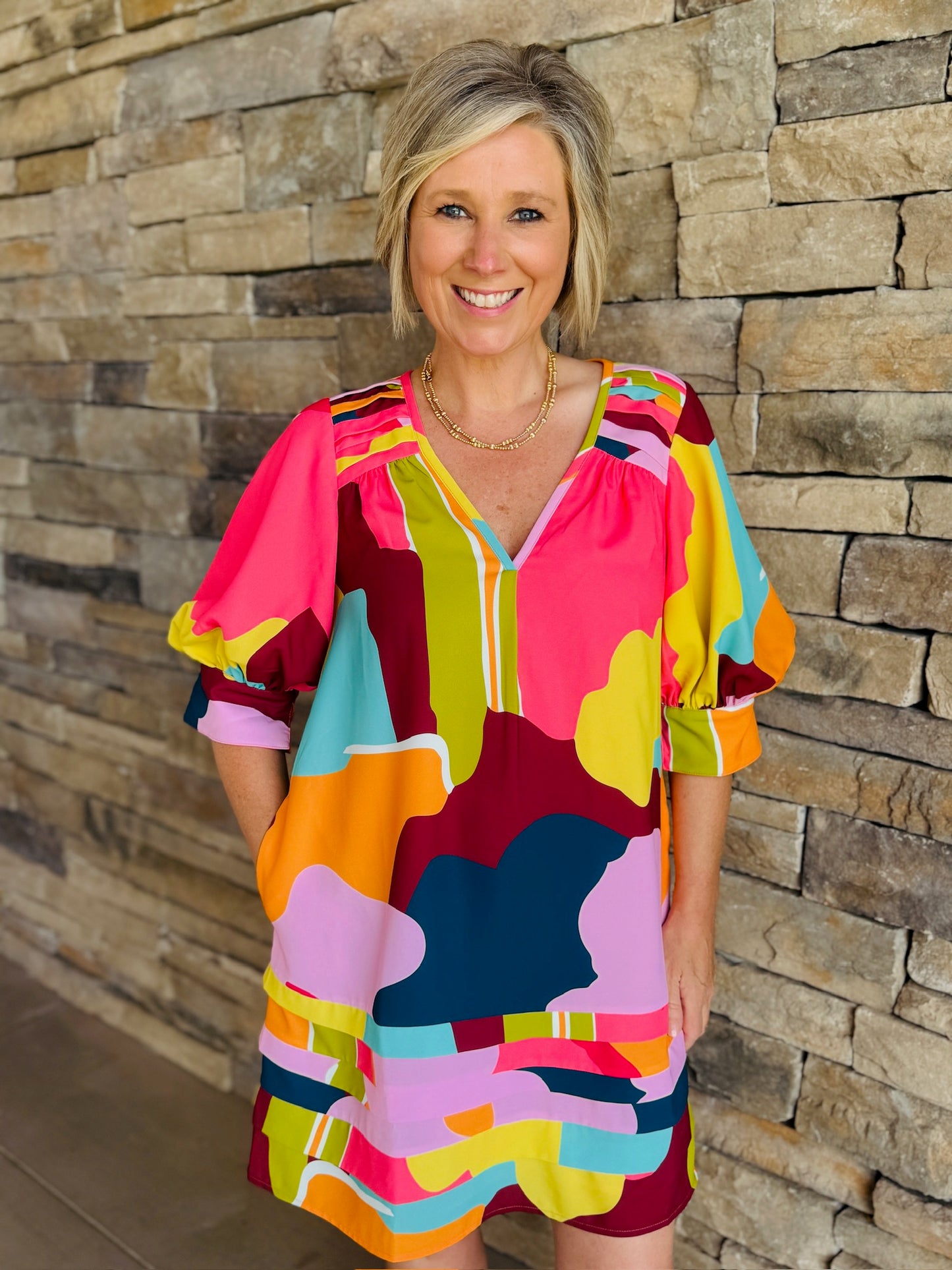 CROSBY/ The Elaine Dress/ Block Poppy/ FINAL SALE