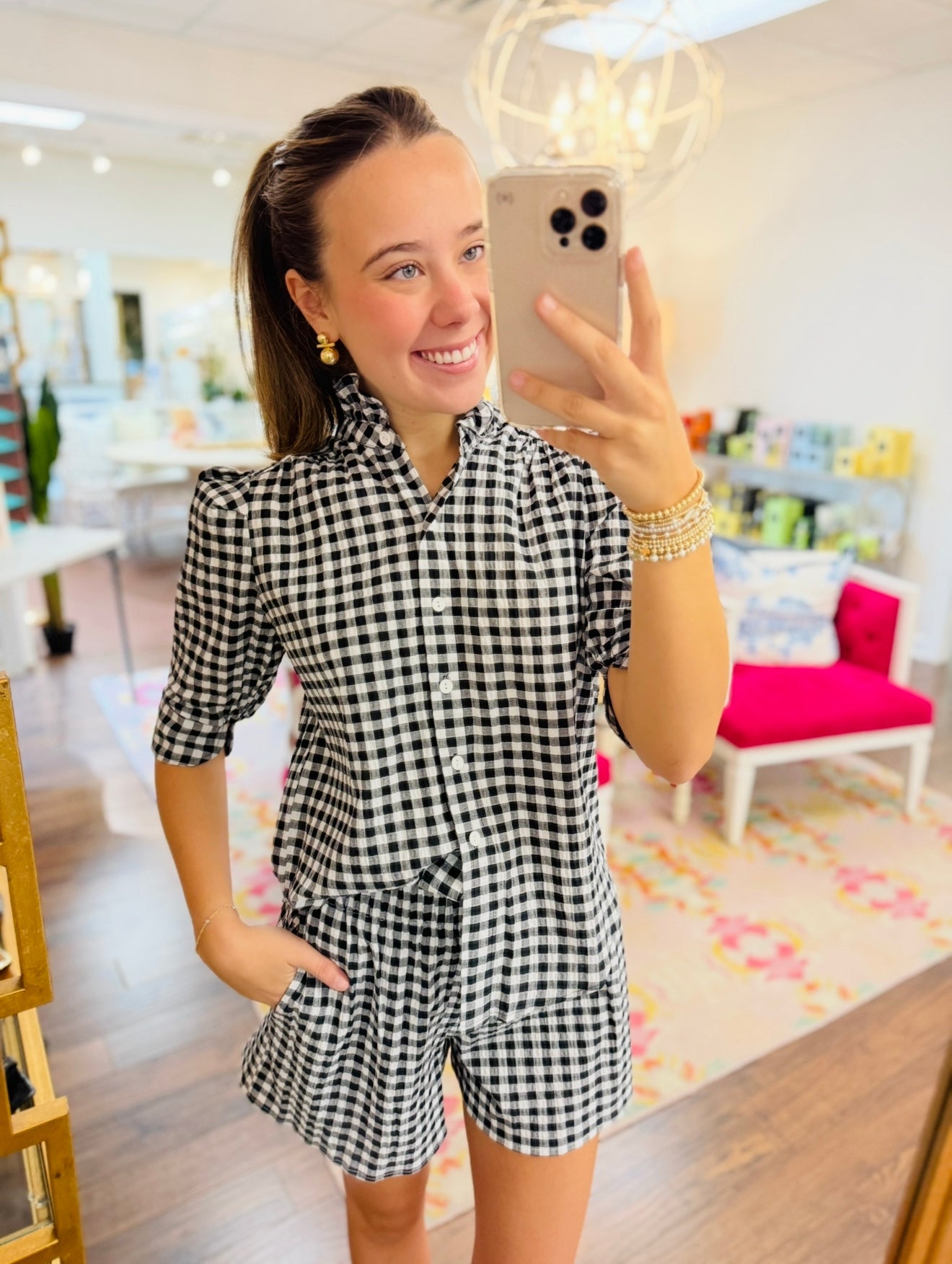 The Jodie Ruffle Shirt/ Black Gingham