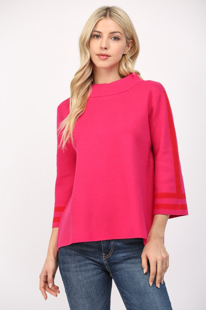 The Sarla Striped Mock Sweater