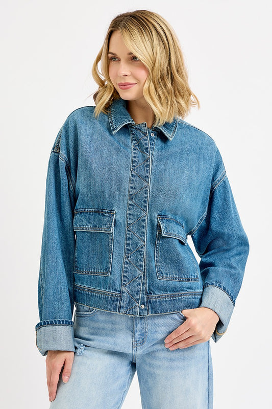 Risen/ Oversized Cargo Denim Jacket