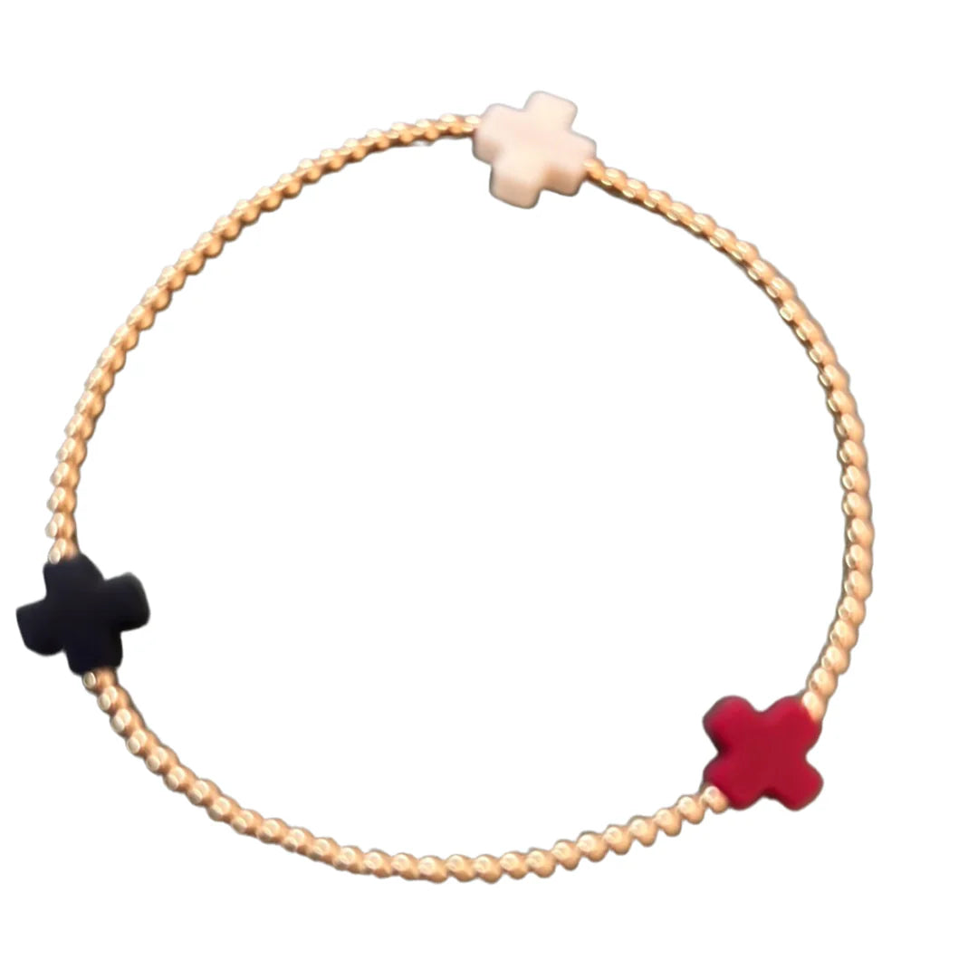 ENewton/ Signature Cross Gold Pattern 2mm Bead Bracelet/ Firecracker