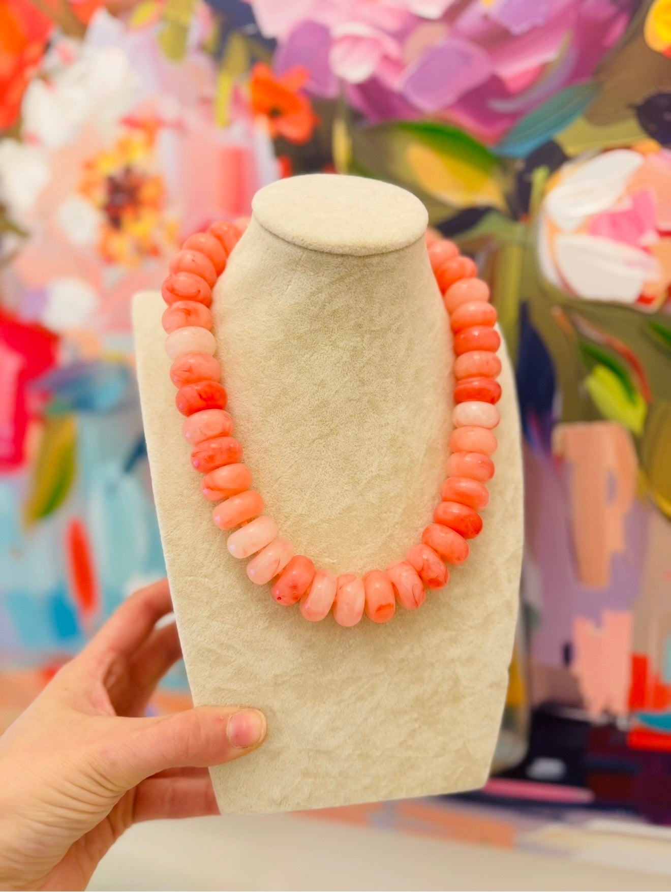 The Marshall Marble Necklace/ Light Coral