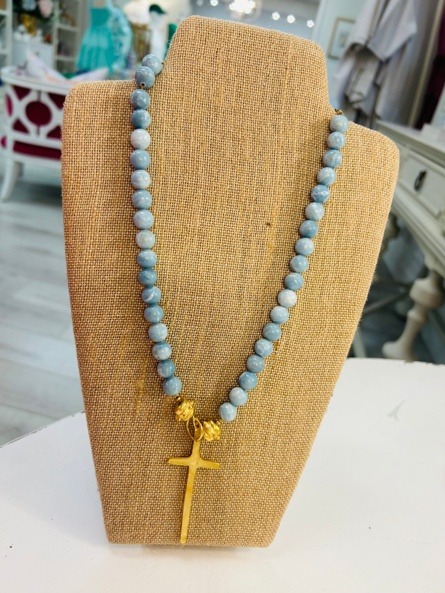 Handcast Gold Long Cross Necklace
