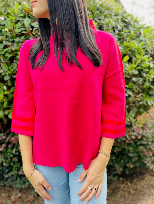 The Sarla Striped Mock Sweater