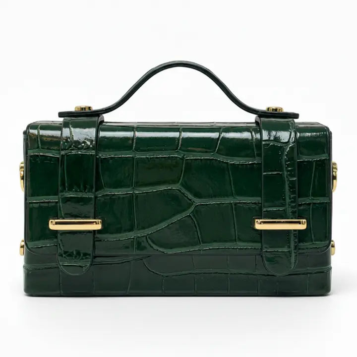 The Brynlee Buckle Crossbody/ Dark Green Croc