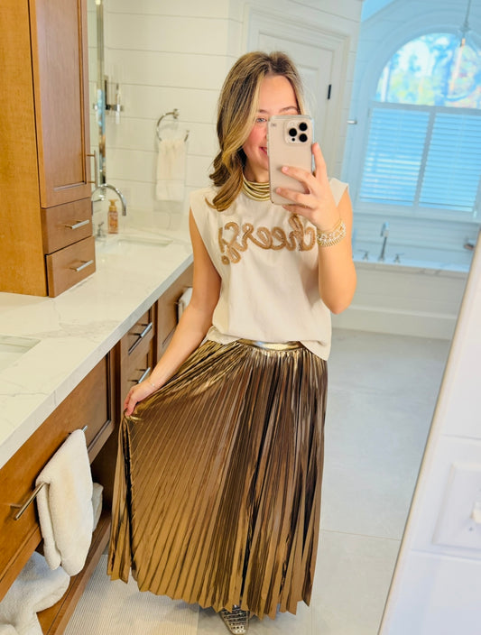 The Mimi Metallic Midi Skirt