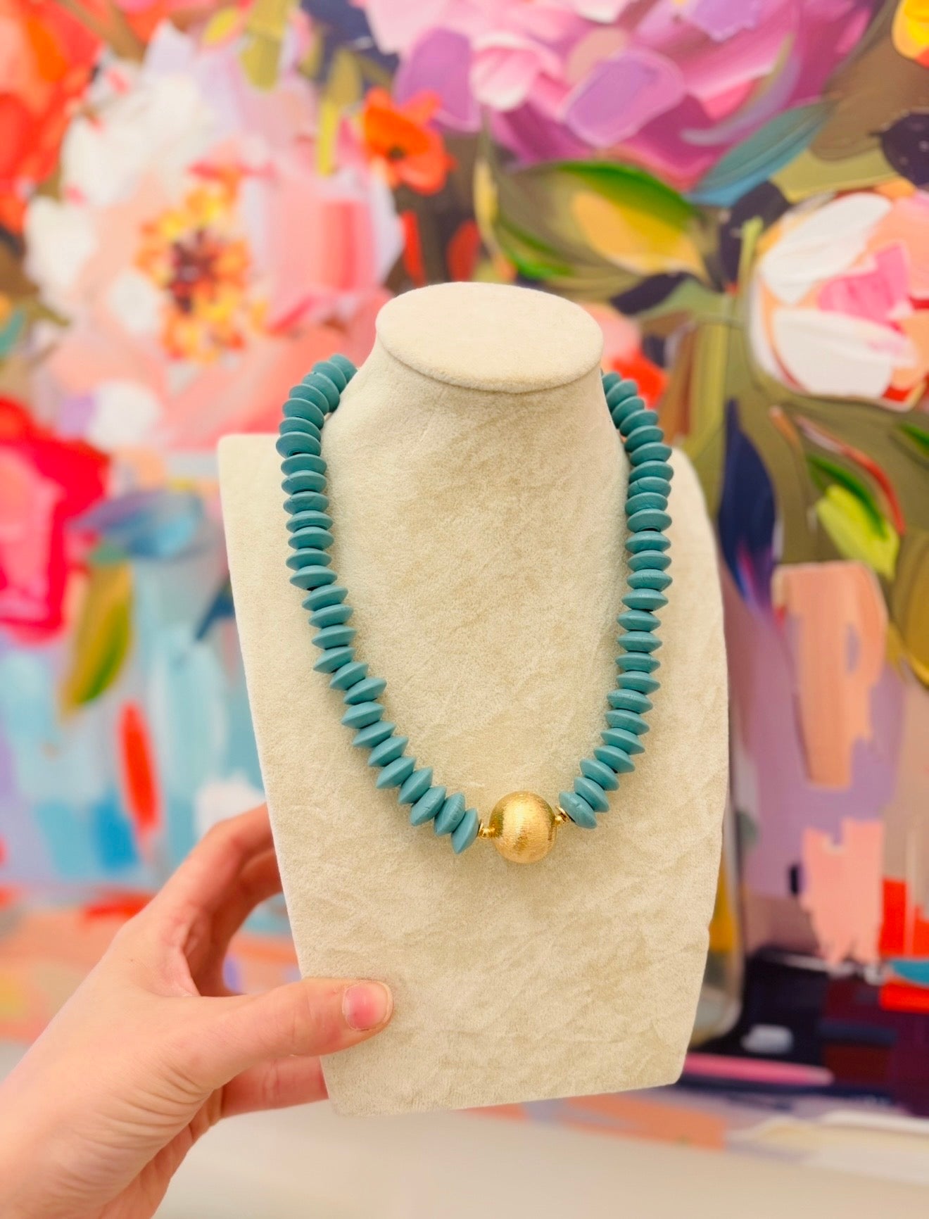 The Wynn Wooden Necklace/ Turquoise + Gold