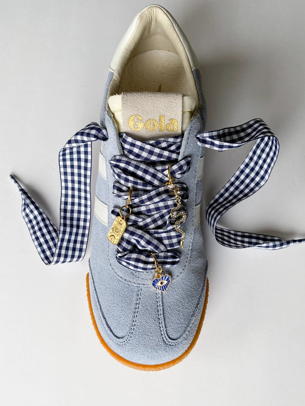 The Sneaker Charm Lace Set/ Navy Gingham