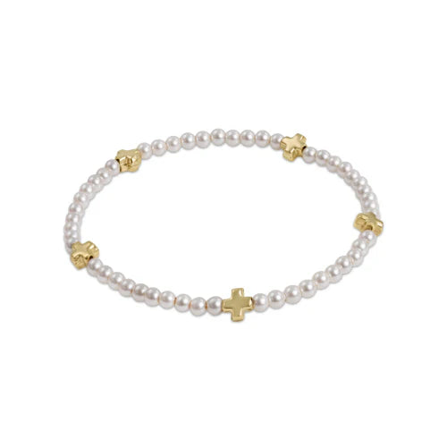 ENewton/Signature Cross Small Pearl Pattern 3MM Bead Bracelet-Gold