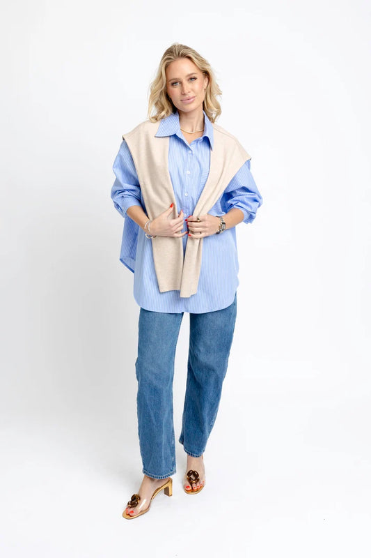 Karlie/ The Hailey Stripe Poplin Sweater Top