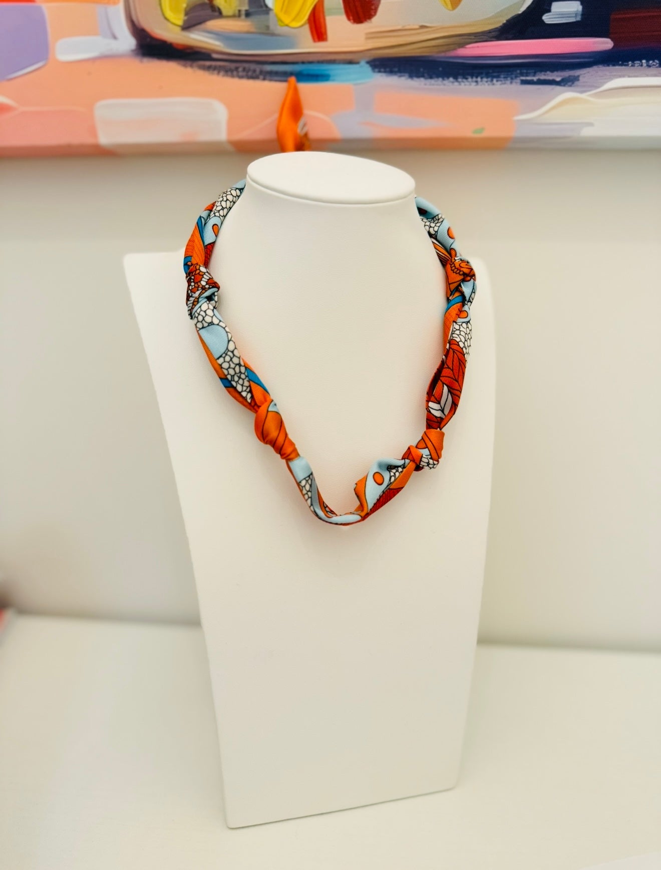 The Knotted Orange Print Scarf