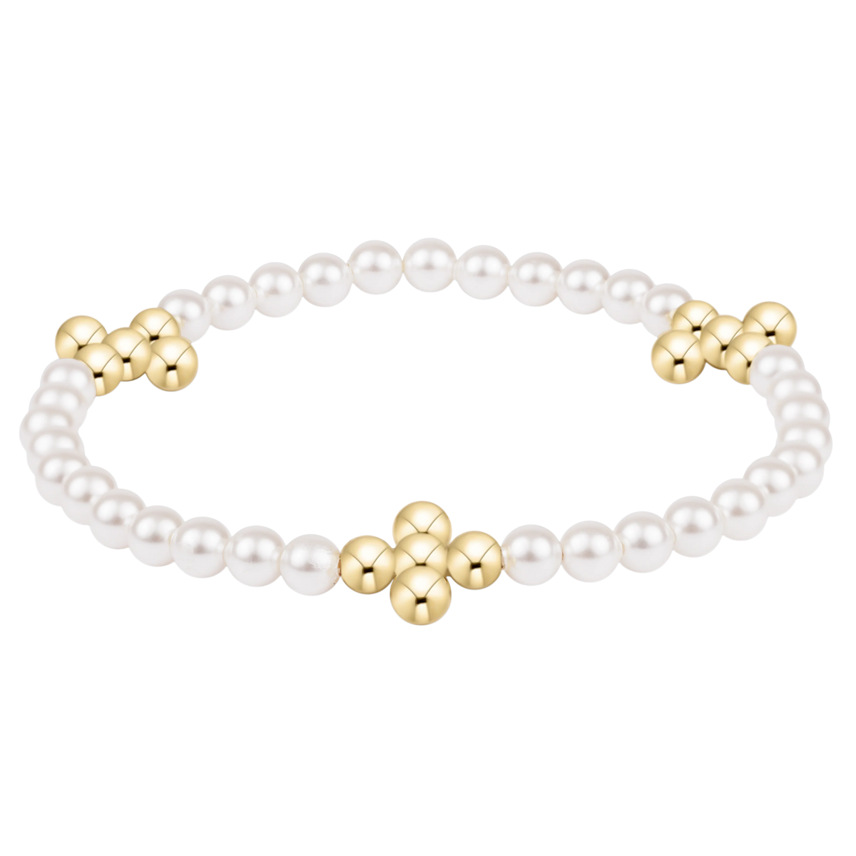 ENewton/ Beaded 4MM Gold Signature Cross 4MM Pearl Bracelet