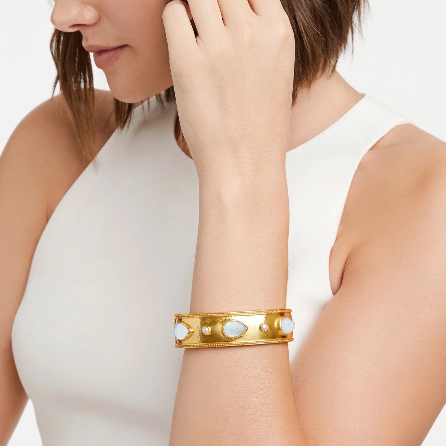 Julie Vos/ Cannes Statement Hinge Bangle/ Iridescent Clear Crystal