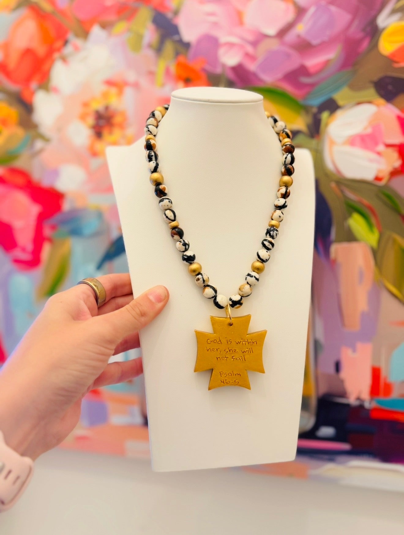 Hidden Truth Jewelry/ Animal Print Jade Necklace + Neal Cross