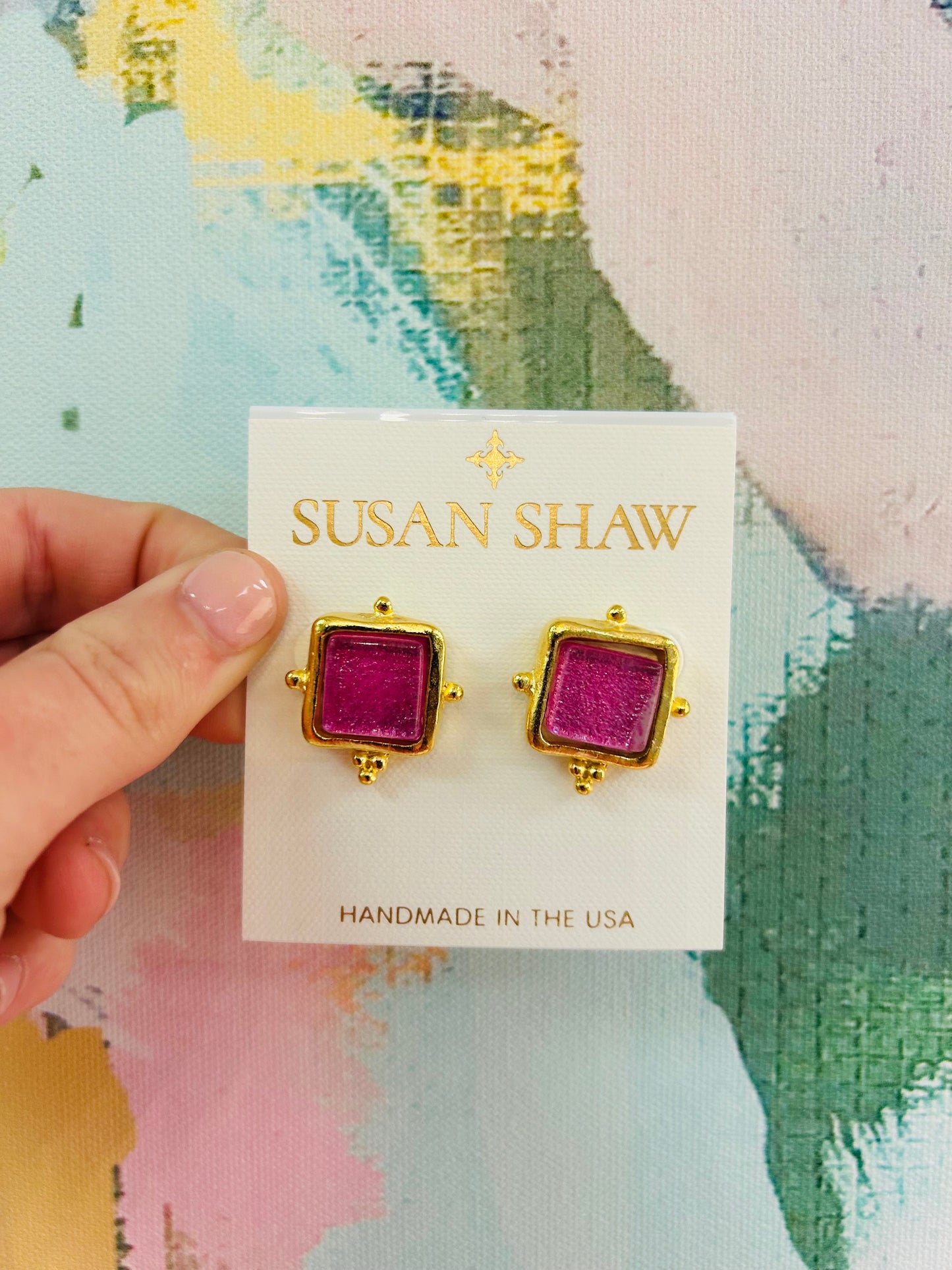 Handcast Gold and Pink French Glass Earrings