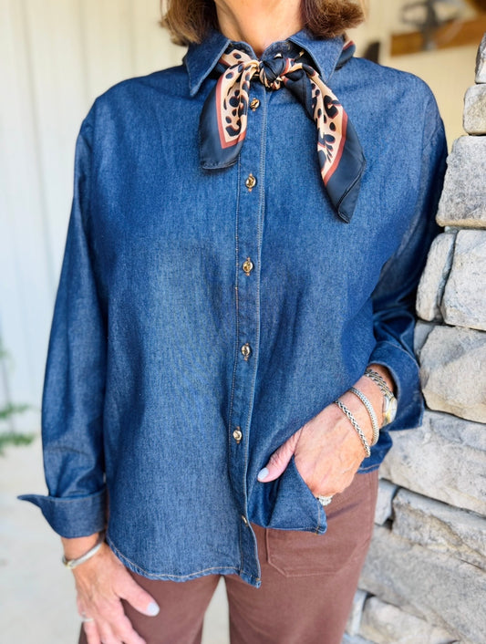 The Danla Denim Scarf Top