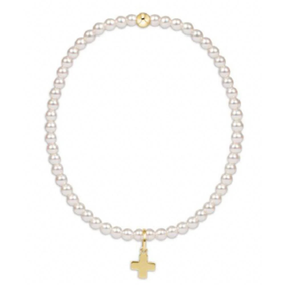 ENewton/ EGirl/ Classic Pearl 3MM Bead Bracelet-Signature Cross Gold Charm