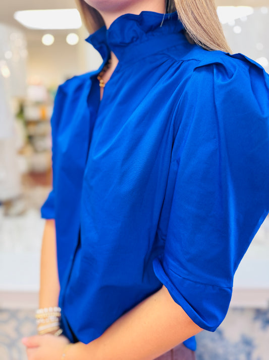 The Jodie Ruffle Shirt/ Royal Blue
