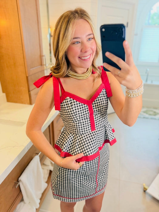 The Addie Top/ Black Gingham + Red