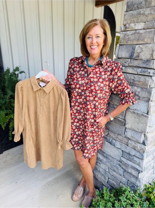 Joy + Joy/ The Paula Placket Dress/ Brick Bloom