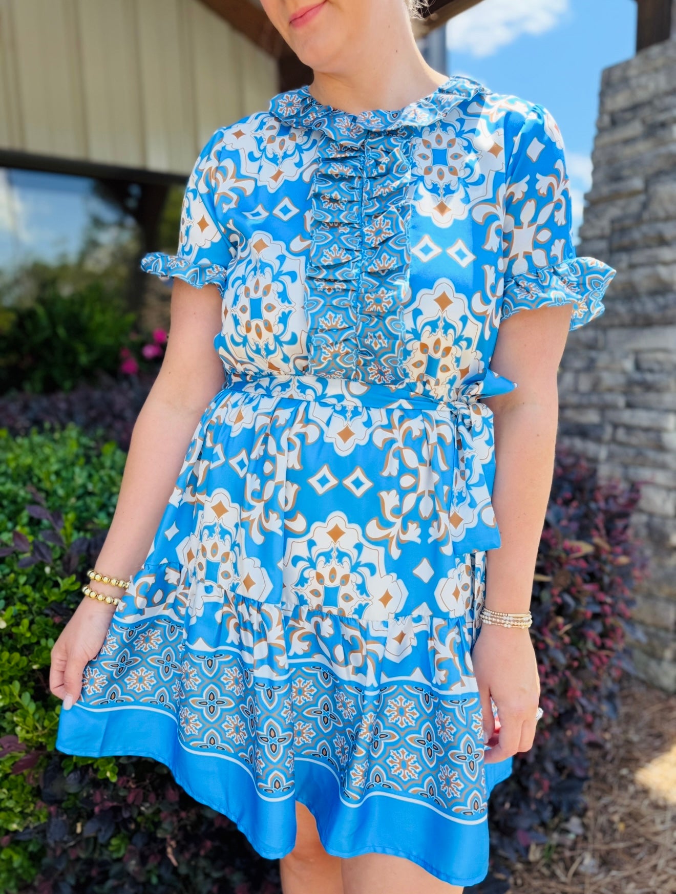 Jade/ Kalei Border Ruffle Dress/ FINAL SALE