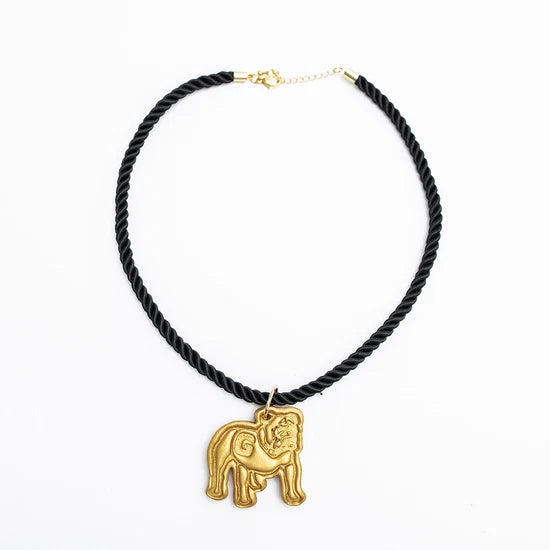 Hidden Truth Jewelry/ Black Rope Necklace + Medium Bulldog