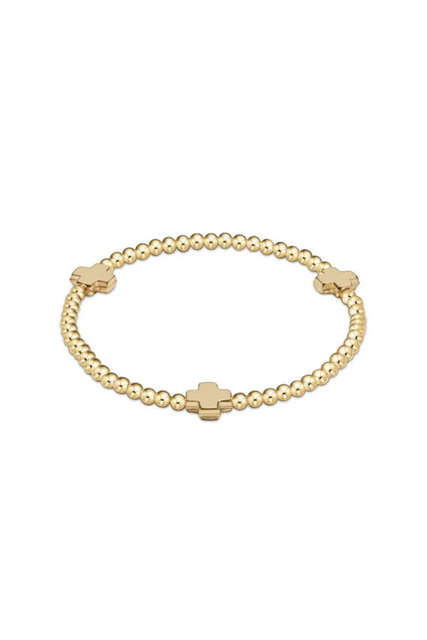 ENewton/ Signature Cross Gold Pattern 3MM Bead Bracelet-Gold