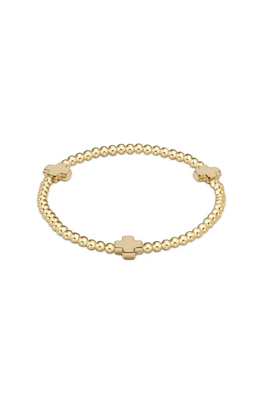 ENewton/ Signature Cross Gold Pattern 3MM Bead Bracelet-Gold