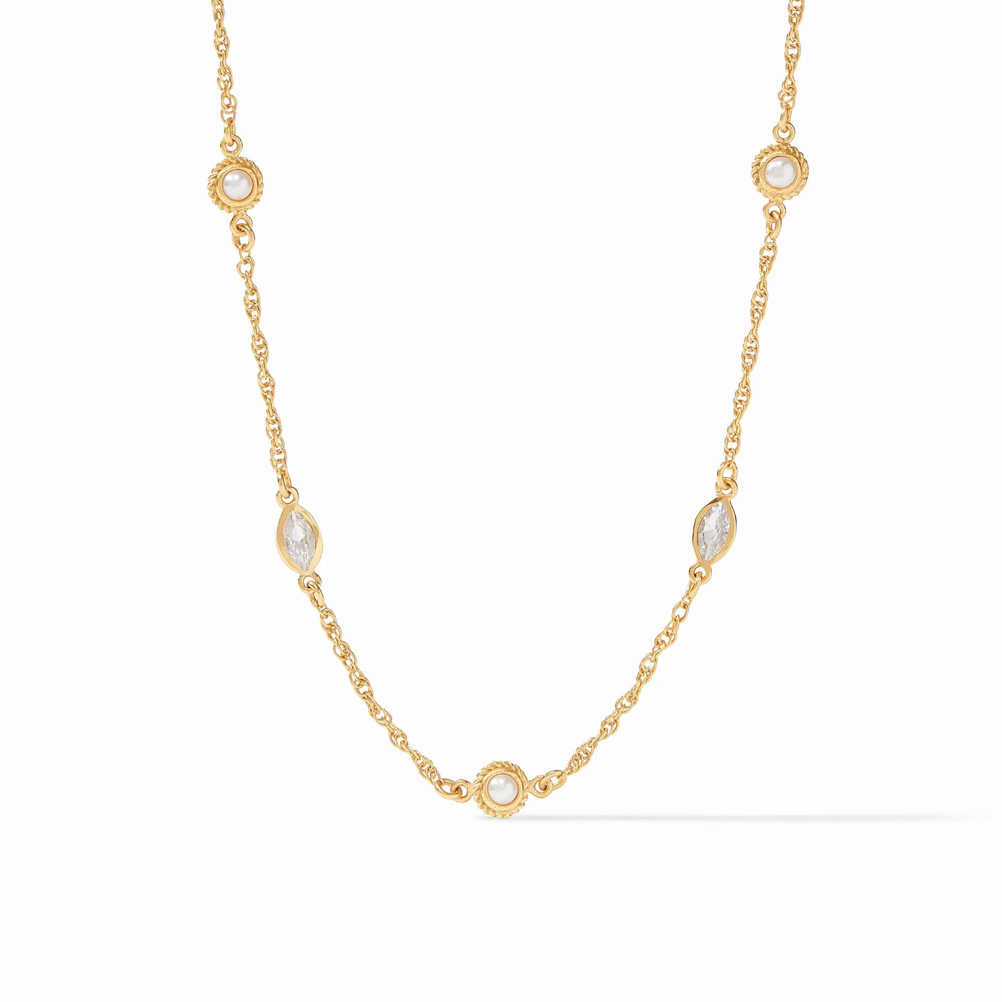 Julie Vos/ Monaco Delicate Station Necklace/ Cubic Zirconia + Pearl