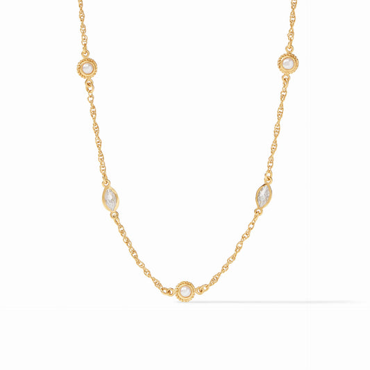 Julie Vos/ Monaco Delicate Station Necklace/ Cubic Zirconia + Pearl