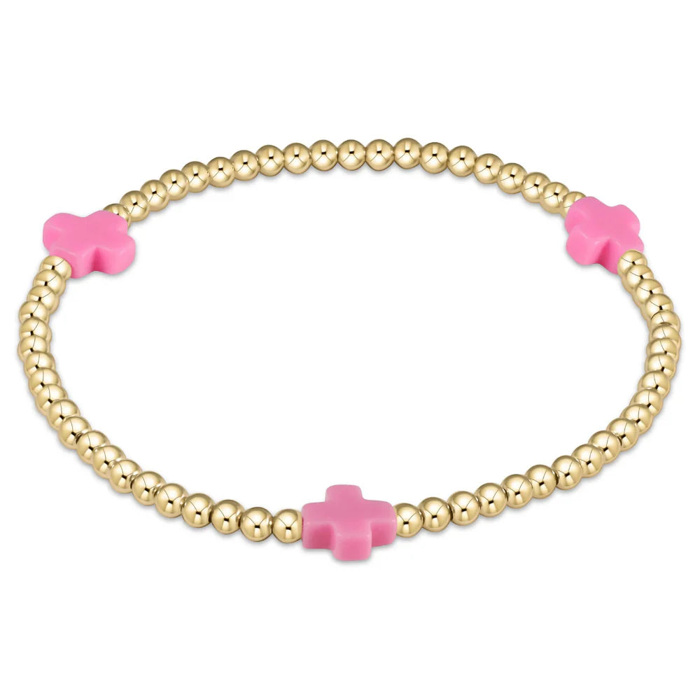 ENewton/ EGirl/ Signature Cross Gold Pattern 3MM Bead Bracelet-Bright Pink