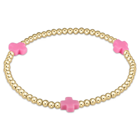 ENewton/ EGirl/ Signature Cross Gold Pattern 3MM Bead Bracelet-Bright Pink
