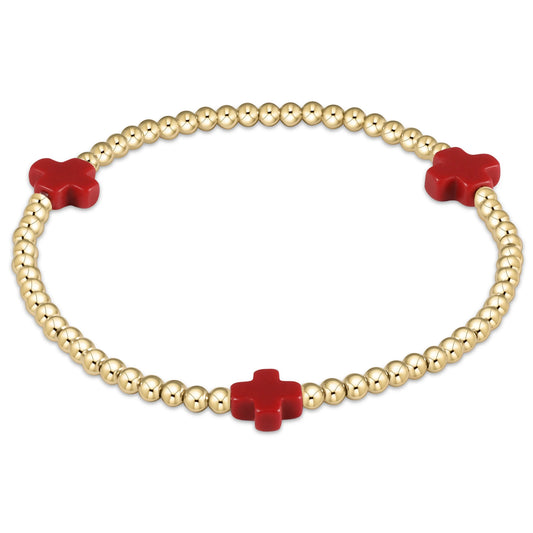 ENewton/ Signature Cross Gold Pattern 3MM Bead Bracelet-Red