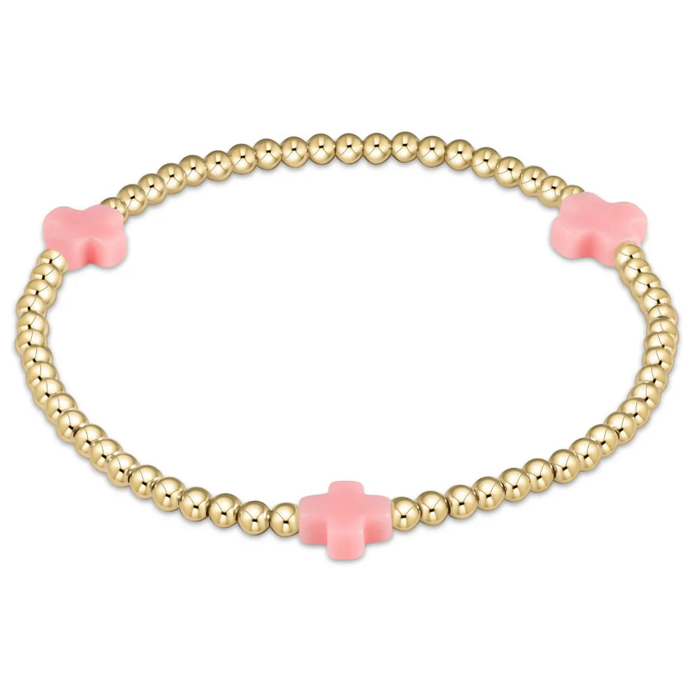 ENewton/ EGirl/ Signature Cross Gold Pattern 3MM Bead Bracelet-Pink