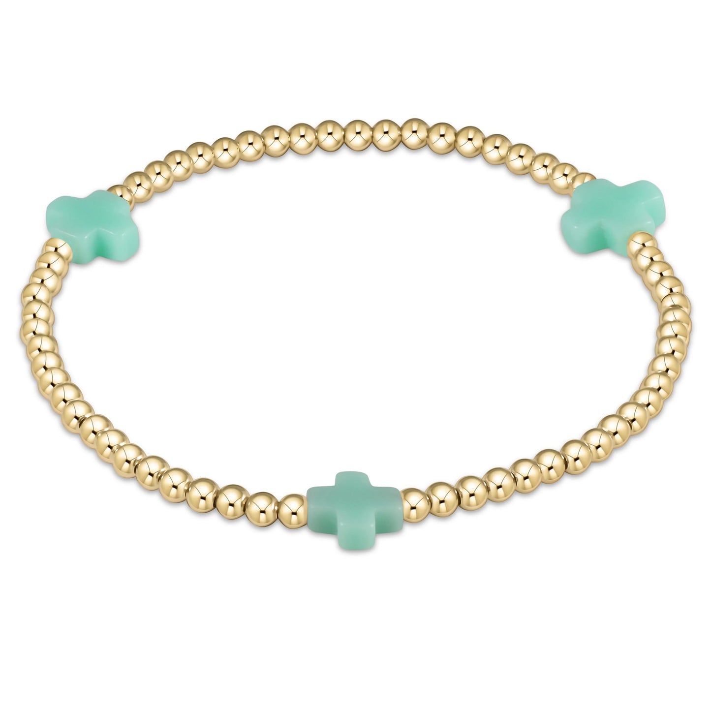 ENewton/ Signature Cross Gold Pattern 3MM Bead Bracelet-Mint