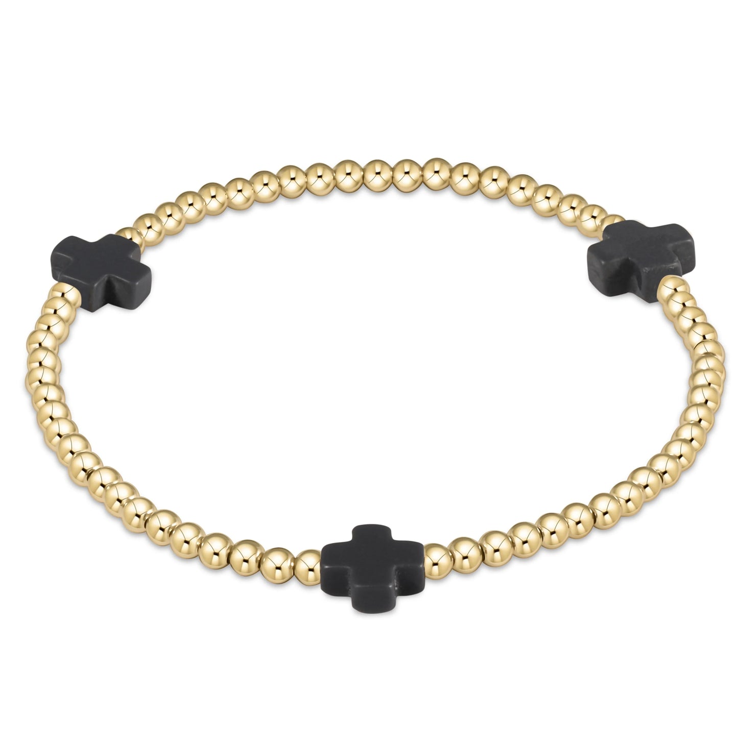ENewton/ Signature Cross Gold Pattern 3MM Bead Bracelet-Onyx