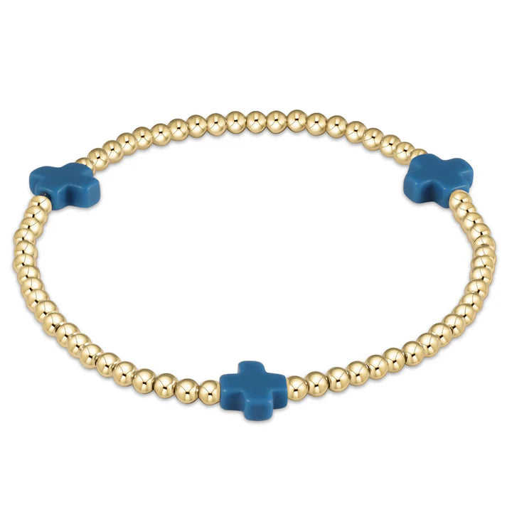 ENewton/ Signature Cross Gold Pattern 3MM Bead Bracelet/ Cobalt