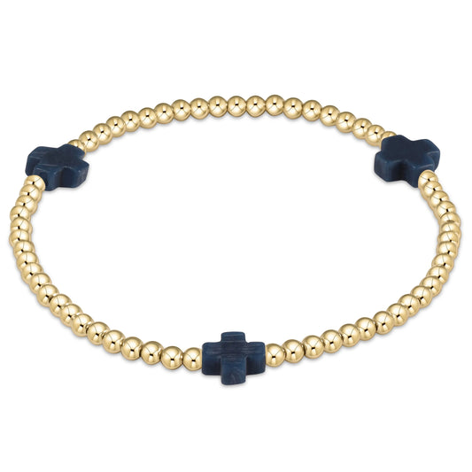 ENewton/ Signature Cross Gold Pattern 3MM Bead Bracelet-Navy
