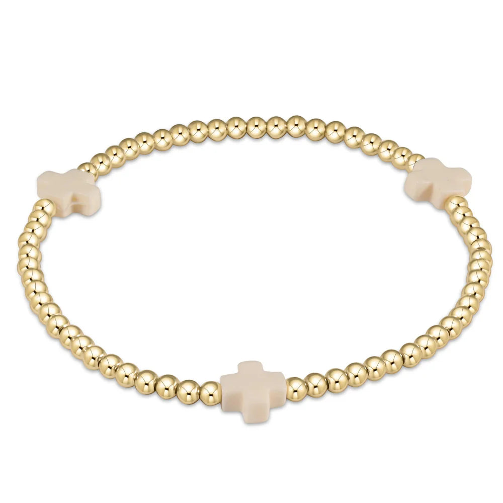ENewton/ EGirl/ Signature Cross Gold Pattern 3mm Bead Bracelet-Off-White