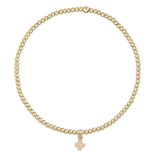 ENewton/ Classic Gold 2MM Bead Bracelet-Signature Cross Small Gold Charm