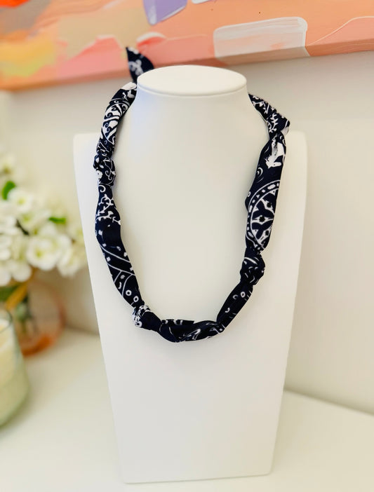 The Knotted Navy Bandana Scarf Necklace