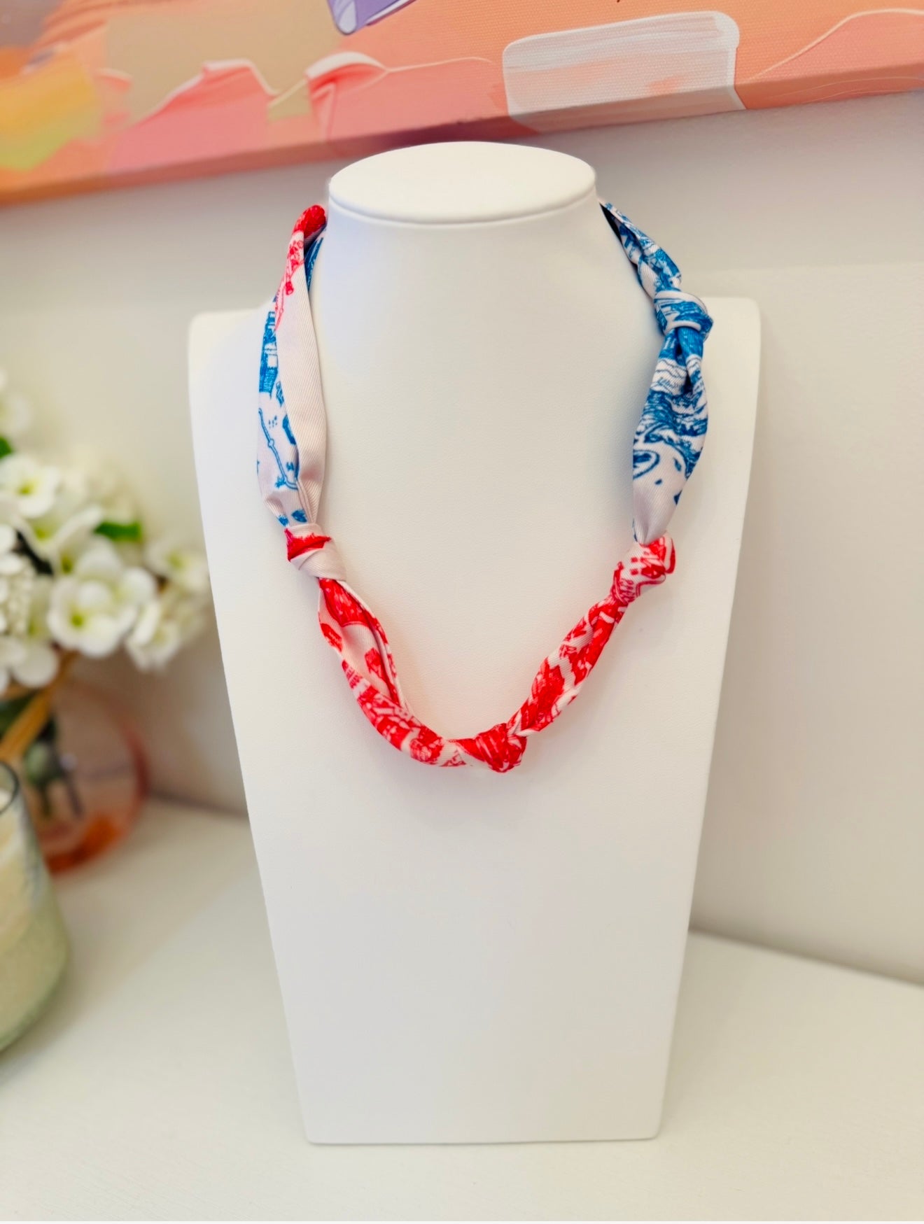 The Knotted Red, White and Blue Scarf Necklace