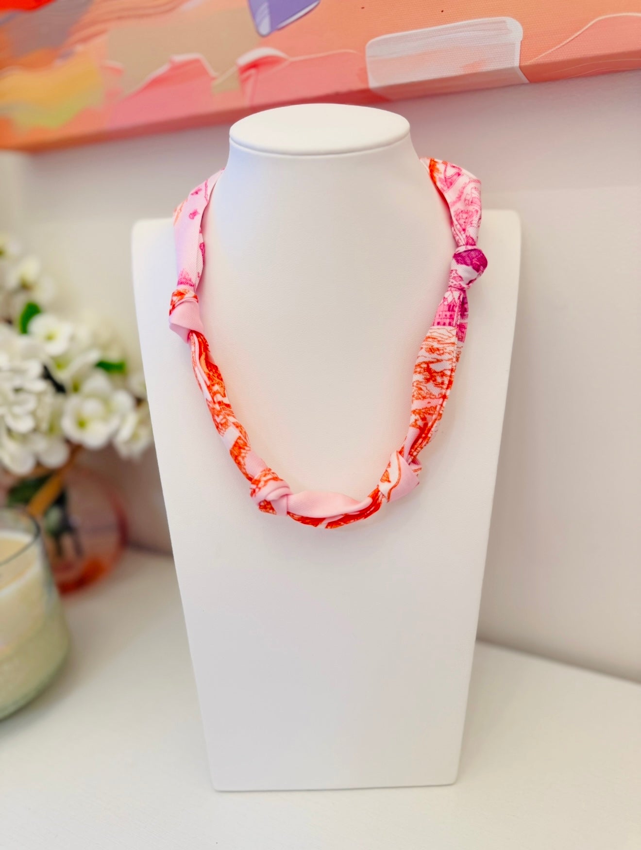 The Knotted Pink and Orange Scarf Necklace