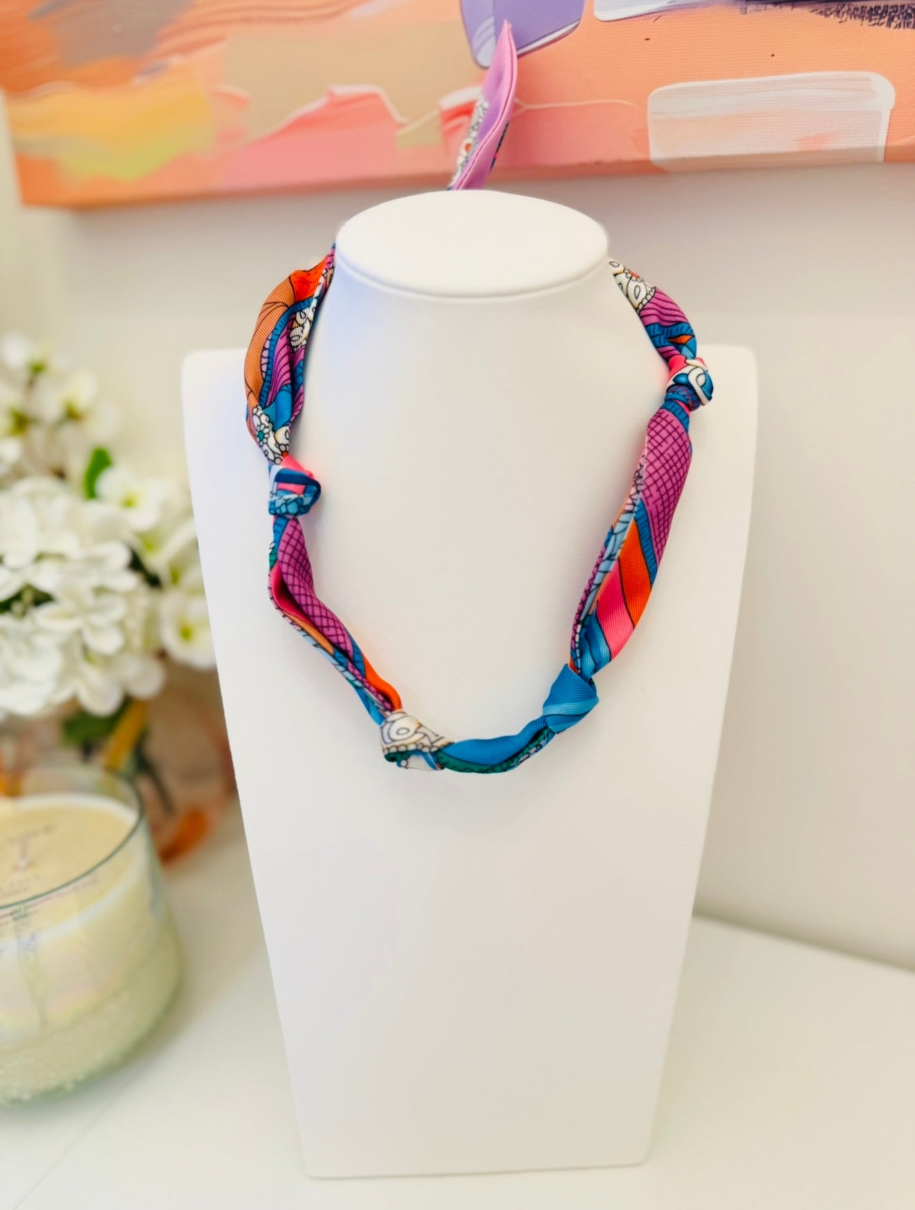 The Knotted Multi Print Scarf Necklace
