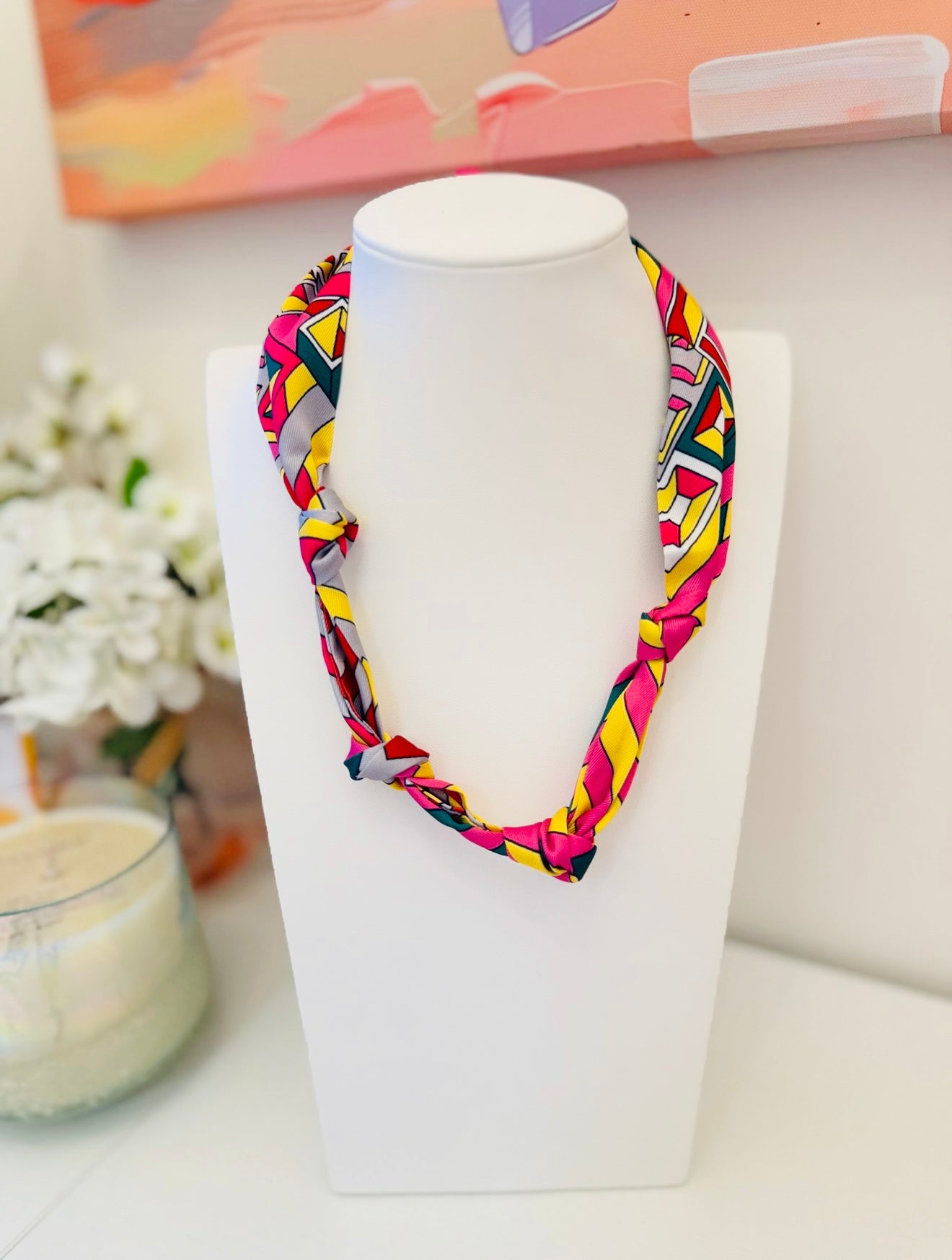 The Knotted Pink Geometric Scarf Necklace