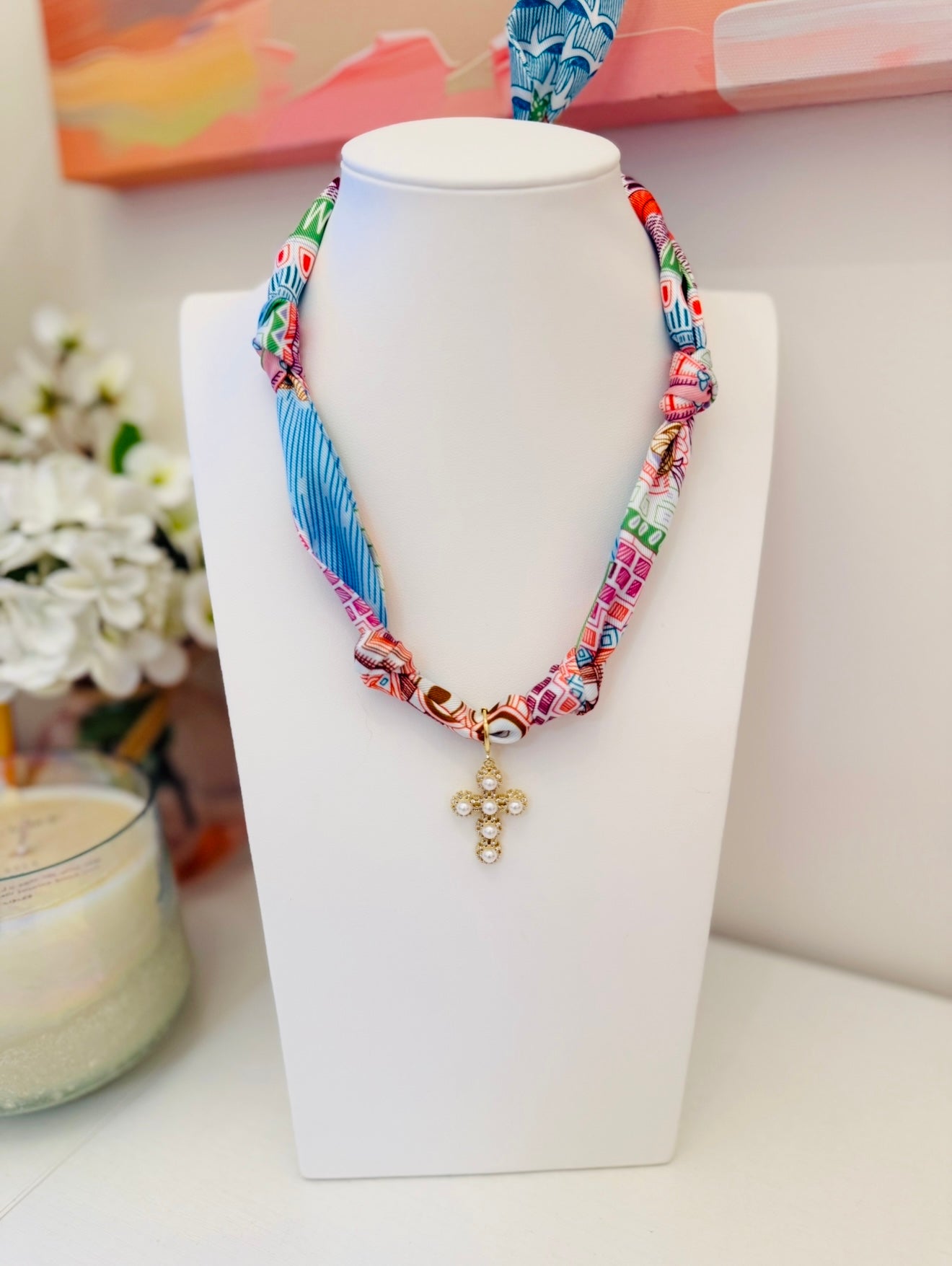 The Create Your Own Necklace-Scarf P-Pearl Cross