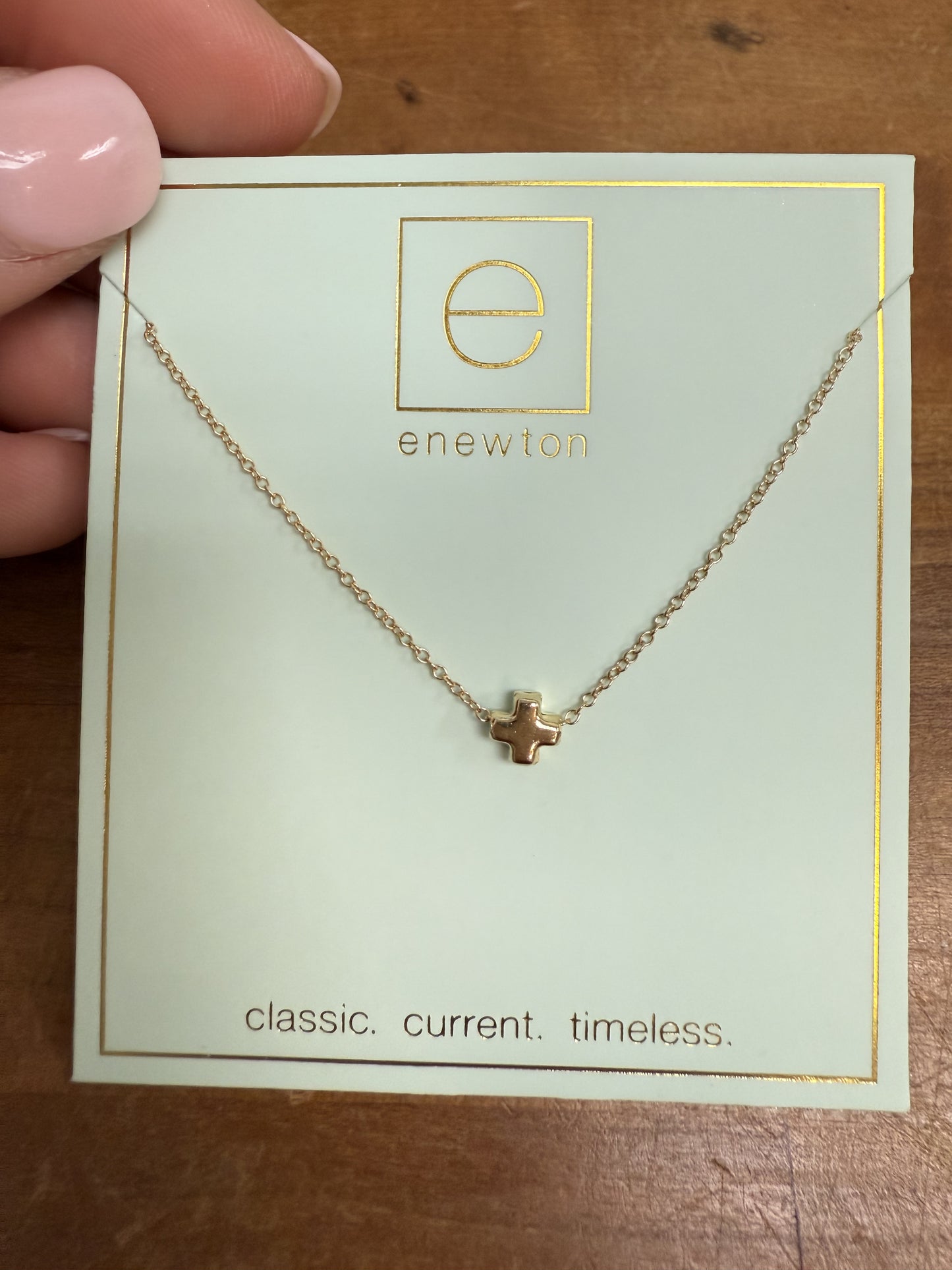 ENewton/ 16" Necklace Gold-Signature Cross Small Gold