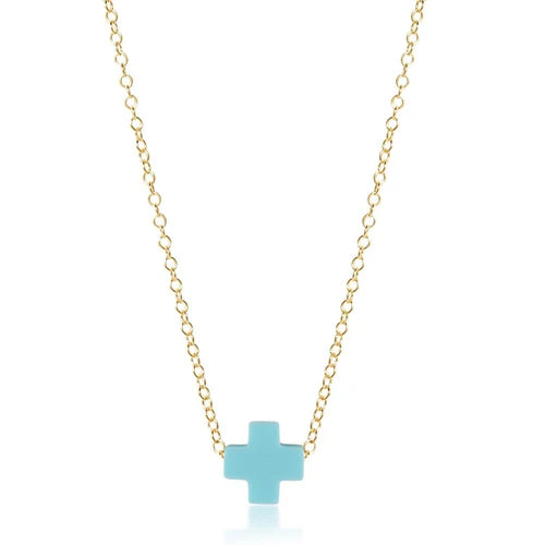 ENewton/ 16" Necklace Gold-Signature Cross Turquoise